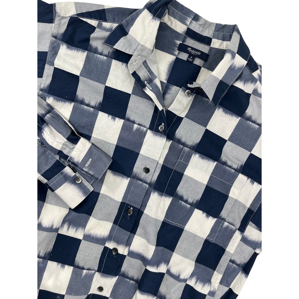 Madewell Womens Navy Blue White Ikat Buffalo Check Cotton Button Down‎ Shirt S